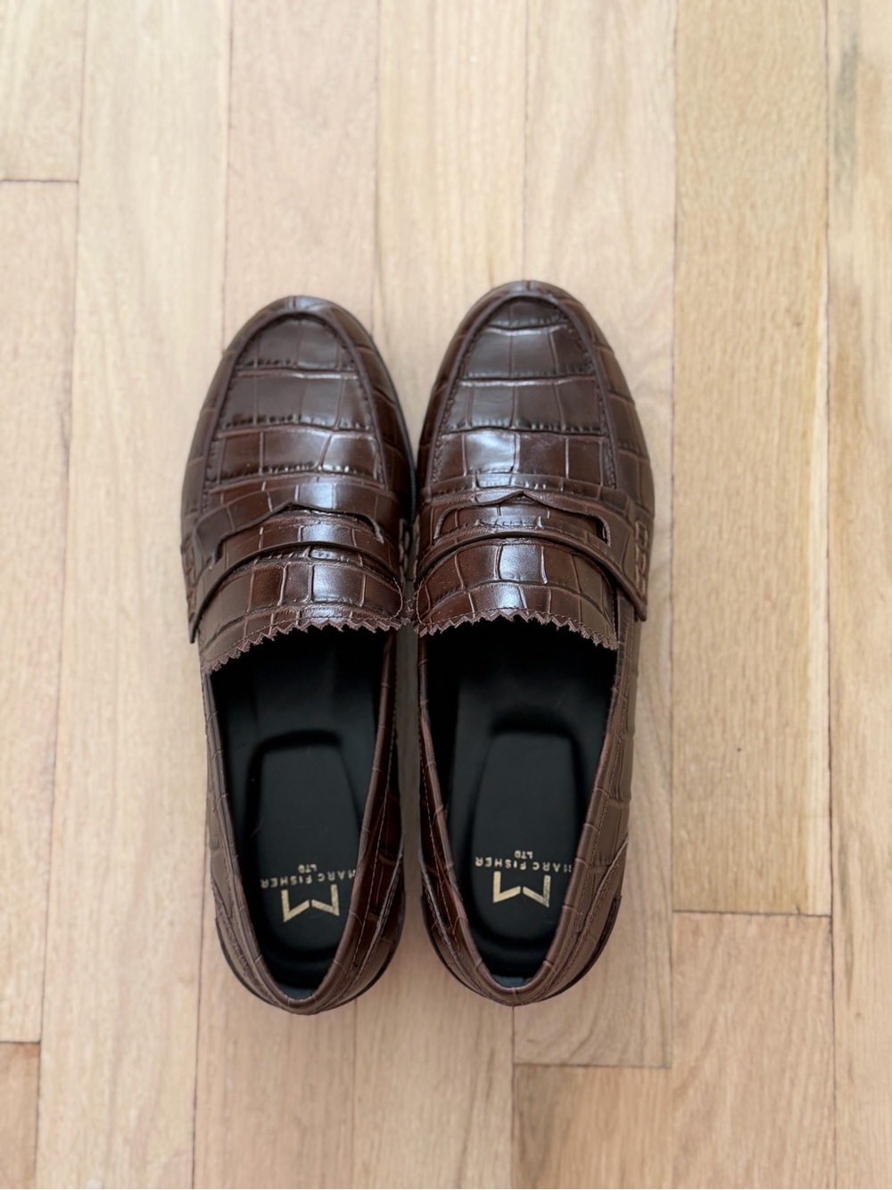 Marc Fisher Brown Croc-Embossed Leather Penny Loafers - Women’s size 7.